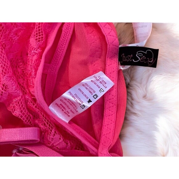 Just Sexy Padded Cup Babydoll And Thong Lace Center Contrast Coral/Orange New 2X - Picture 7 of 7